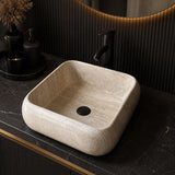 Lavabo Cuadrado de Travertino | Lavabo de Piedra Natural Hecho a Mano | Lavabo Moderno para Baño | Lavabo Beige de Lujo
