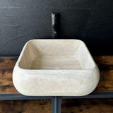 Lavabo Cuadrado de Travertino | Lavabo de Piedra Natural Hecho a Mano | Lavabo Moderno para Baño | Lavabo Beige de Lujo