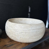 Set de Lavabos Redondos de Travertino, Par de Lavabos a Juego de Piedra Natural, Lavabo Moderno de Lujo, Lavabo de Piedra Único