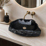Rustic Marble Bathroom Sink | Luxury Vessel Sink | Unique Hand Carved Black Marble Basin – Natural Stone