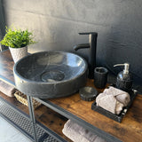 Black Marble Sink, Handmade Natural Stone Vessel Sink, Modern Bathroom Vanity Basin, Round Luxury Marble Wash Basin