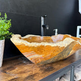 Onyx Rustic Vessel Sink, Natural Stone Bathroom Sink, Handmade Onyx Basin, Luxury Vanity Sink, Irregular Stone Wash Basin