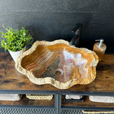 Onyx Rustic Vessel Sink, Natural Stone Bathroom Sink, Handmade Onyx Basin, Luxury Vanity Sink, Irregular Stone Wash Basin