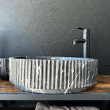 Lavabo de Mármol Negro, Set de Dos para Baño Principal, Lavabo de Piedra Natural, Lavabo Doble Redondo de Lujo, Lavabo Artesanal