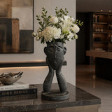 Black Marble Face Vase Handmade | Large Sculptural Flower Vase | Luxury Decor | Matte Stone Art | Heavy Statement Piece