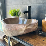 Lavabo de Piedra de Río Rojo, Lavabo de Piedra Natural Hecho a Mano, Lavabo de Lujo, Lavabo Rústico Moderno, Decoración Única (Pieza II)