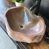 Lavabo de Piedra de Río Rojo, Lavabo de Piedra Natural Hecho a Mano, Lavabo de Lujo, Lavabo Rústico Moderno, Decoración Única (Pieza II)