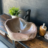 Lavabo de Piedra de Río Rojo, Lavabo de Piedra Natural Hecho a Mano, Lavabo de Lujo, Lavabo Rústico Moderno, Decoración Única (Pieza II)