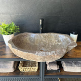 Natural River Stone Sink | Handmade Over the Counter Vessel Sink | Rustic Luxury Sink