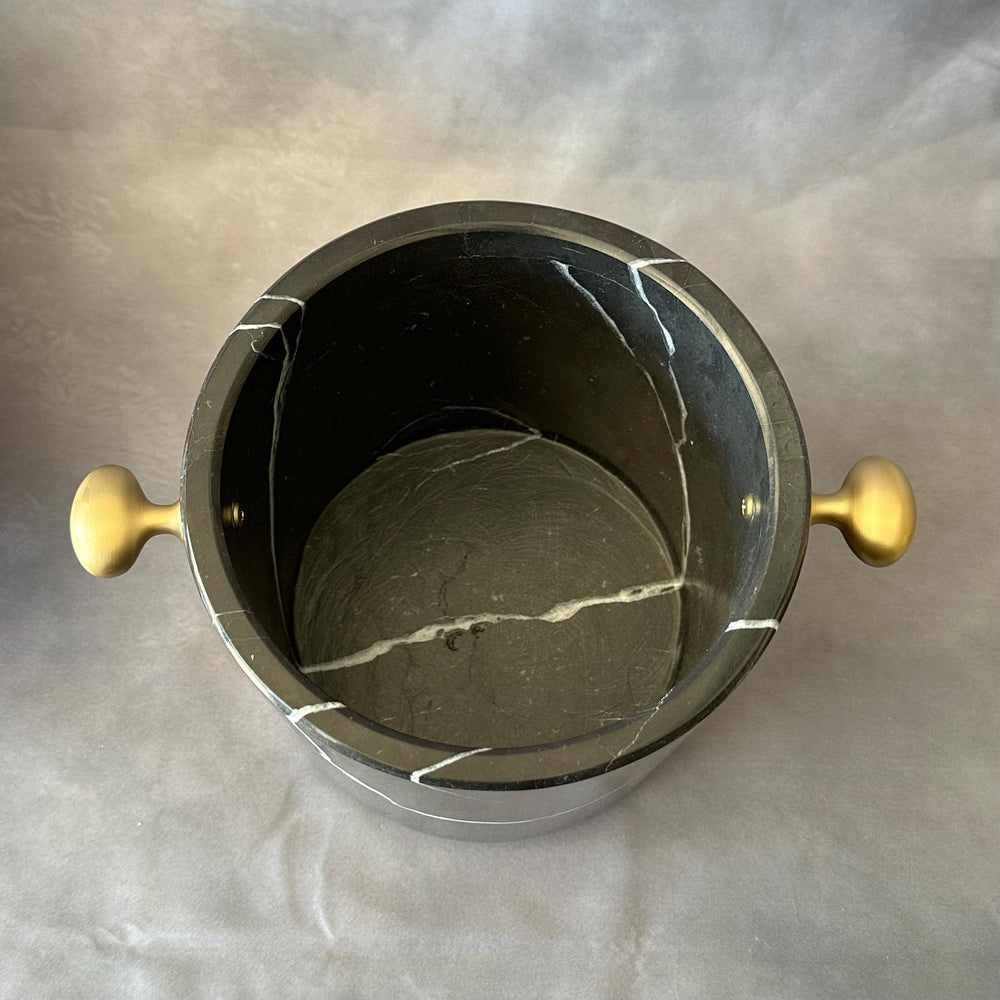 Black Marble Wine Cooler with Handles | Natural Stone Champagne Bucket | Luxury Modern Bar & Table Decor | Handmade Decor
