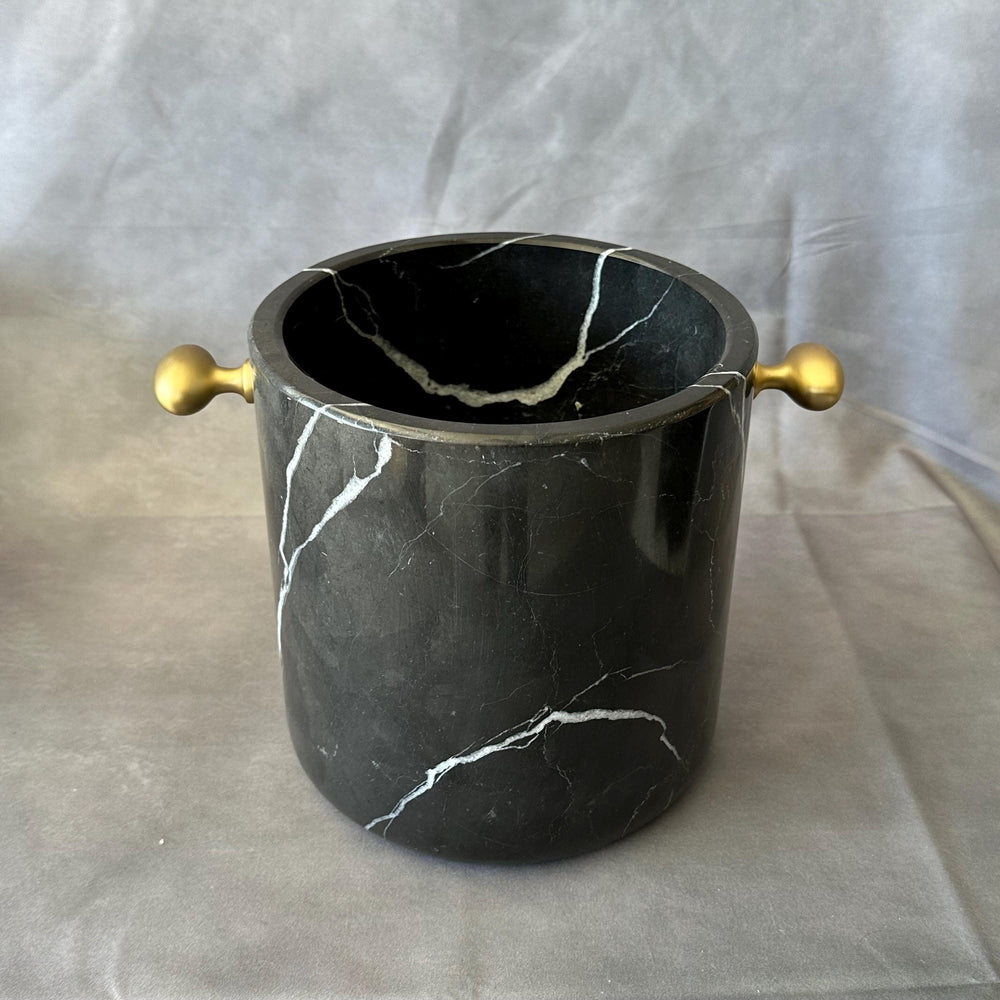 Black Marble Wine Cooler with Handles | Natural Stone Champagne Bucket | Luxury Modern Bar & Table Decor | Handmade Decor