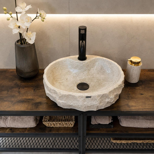 Lavabo de Piedra de Travertino Hecho a Mano | Lavabo de Roca Natural | Lavabo Rústico Moderno | Lavabo de Piedra Único | Wabi Sabi
