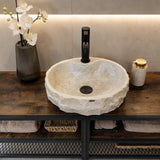 Handmade Travertine Stone Vessel Sink | Natural Rock Bathroom Sink | Rustic Modern Vanity Basin | One of a Kind Stone Sink | Wabi Sabi