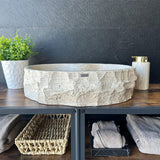 Handmade Travertine Stone Vessel Sink | Natural Rock Bathroom Sink | Rustic Modern Vanity Basin | One of a Kind Stone Sink | Wabi Sabi