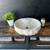 Handmade Travertine Stone Vessel Sink | Natural Rock Bathroom Sink | Rustic Modern Vanity Basin | One of a Kind Stone Sink | Wabi Sabi