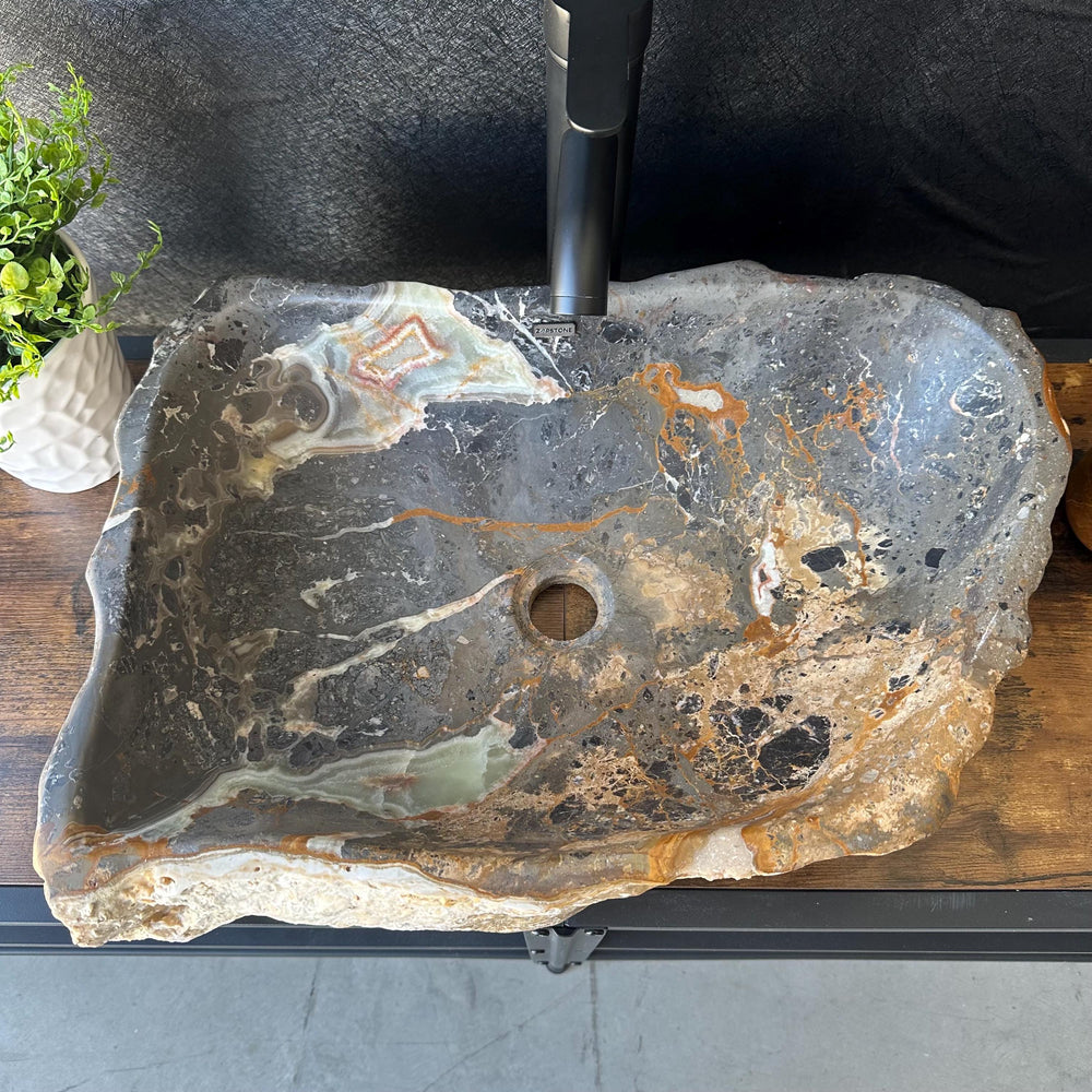 Green Onyx Bathroom Vessel Sink | Luxury Sink | One-of-a-Kind Hand Carved Onyx Vessel Sink – Natural Stone Bathroom Sink