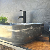 Black Marble Vessel Sink | Handcrafted Natural Stone Bathroom Sink | Modern Rectangular Marble Sink