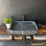 Black Marble Vessel Sink | Handcrafted Natural Stone Bathroom Sink | Modern Rectangular Marble Sink