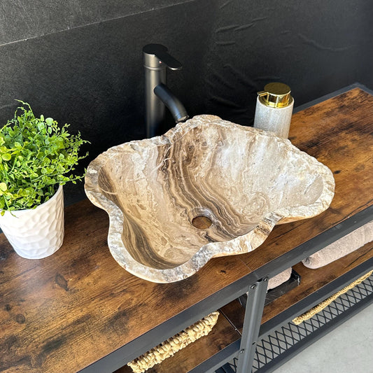 Lavabo Rústico de Ónix | Lavabo de Piedra Beige | Lavabo de Baño | Lavabo de Piedra Natural Hecho a Mano | Lavabo de Lujo