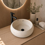 Lavabo Redondo de Travertino, Lavabo de Piedra Natural Hecho a Mano, Lavabo Moderno de Lujo, Lavabo Artesanal Único