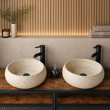 Set de Lavabos Redondos de Travertino, Par de Lavabos a Juego de Piedra Natural, Lavabo Moderno de Lujo, Lavabo de Piedra Único