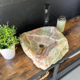 Rustic Onyx Stone Vessel Sink, Handmade Natural Stone Countertop Sink, Luxury Modern Vanity Basin, Unique High End Bathroom Decor