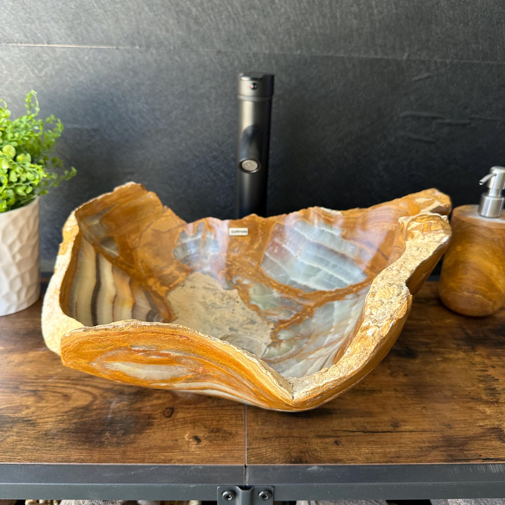 Green Onyx Stone Vessel Sink, Handmade Natural Onyx Countertop Sink, Luxury Modern Vanity Basin, Unique Marble Sink, High End Bathroom Decor