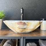 Lavabo de Ónix de Lujo, Lavabo de Piedra Natural Hecho a Mano, Lavabo Moderno para Baño, Lavabo Escultural, Borde Ondulado Translúcido