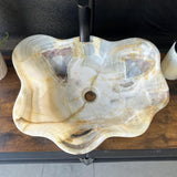 Lavabo de Ónix de Lujo, Lavabo de Piedra Natural Hecho a Mano, Lavabo Moderno para Baño, Lavabo Escultural, Borde Ondulado Translúcido