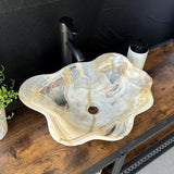 Lavabo de Ónix de Lujo, Lavabo de Piedra Natural Hecho a Mano, Lavabo Moderno para Baño, Lavabo Escultural, Borde Ondulado Translúcido