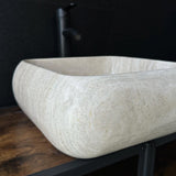Lavabo Cuadrado de Travertino | Lavabo de Piedra Natural Hecho a Mano | Lavabo Moderno para Baño | Lavabo Beige de Lujo
