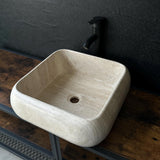 Lavabo Cuadrado de Travertino | Lavabo de Piedra Natural Hecho a Mano | Lavabo Moderno para Baño | Lavabo Beige de Lujo