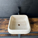 Lavabo Cuadrado de Travertino | Lavabo de Piedra Natural Hecho a Mano | Lavabo Moderno para Baño | Lavabo Beige de Lujo