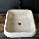 Lavabo Cuadrado de Travertino | Lavabo de Piedra Natural Hecho a Mano | Lavabo Moderno para Baño | Lavabo Beige de Lujo
