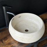 Lavabo Redondo de Travertino, Lavabo de Piedra Natural Hecho a Mano, Lavabo Moderno de Lujo, Lavabo Artesanal Único