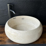Lavabo Redondo de Travertino, Lavabo de Piedra Natural Hecho a Mano, Lavabo Moderno de Lujo, Lavabo Artesanal Único