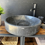 Black Marble Sink, Handmade Natural Stone Vessel Sink, Modern Bathroom Vanity Basin, Round Luxury Marble Wash Basin