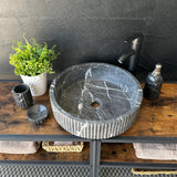 Black Marble Vessel Sink, Natural Stone Bathroom Sink, Round Luxury Vanity Basin, Handcrafted Wash Basin, Modern Bathroom Decor