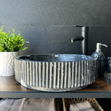 Lavabo de Mármol Negro, Set de Dos para Baño Principal, Lavabo de Piedra Natural, Lavabo Doble Redondo de Lujo, Lavabo Artesanal