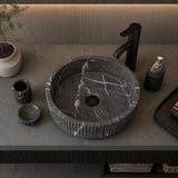Black Marble Vessel Sink, Natural Stone Bathroom Sink, Round Luxury Vanity Basin, Handcrafted Wash Basin, Modern Bathroom Decor