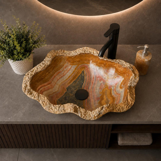 Lavabo Rústico de Ónix, Lavabo de Baño de Piedra Natural, Lavabo de Ónix Hecho a Mano, Lavabo de Lujo, Lavabo Irregular de Piedra