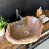 Lavabo de Piedra de Río Rojo, Lavabo de Piedra Natural Hecho a Mano, Lavabo de Lujo, Lavabo Rústico Moderno, Decoración Única (Pieza II)