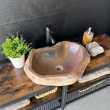 Lavabo de Piedra de Río Rojo, Lavabo de Piedra Natural Hecho a Mano, Lavabo de Lujo, Lavabo Rústico Moderno, Decoración Única (Pieza II)