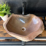 Lavabo de Piedra de Río Rojo, Lavabo de Piedra Natural Hecho a Mano, Lavabo de Lujo, Lavabo Rústico Moderno, Decoración Única (Pieza II)
