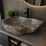 Natural River Stone Sink | Handmade Over the Counter Vessel Sink | Rustic Luxury Sink
