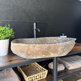 Natural River Stone Sink | Handmade Over the Counter Vessel Sink | Rustic Luxury Sink