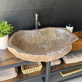 Natural River Stone Sink | Handmade Over the Counter Vessel Sink | Rustic Luxury Sink