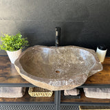Natural River Stone Sink | Handmade Over the Counter Vessel Sink | Rustic Luxury Sink