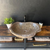 Natural River Stone Sink | Handmade Over the Counter Vessel Sink | Rustic Luxury Sink