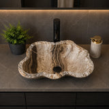 Lavabo Rústico de Ónix | Lavabo de Piedra Beige | Lavabo de Baño | Lavabo de Piedra Natural Hecho a Mano | Lavabo de Lujo